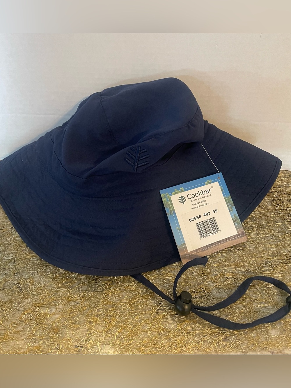 NWT Coolibar Dark Navy Wide-Brim Sun Hat with Chin Cord